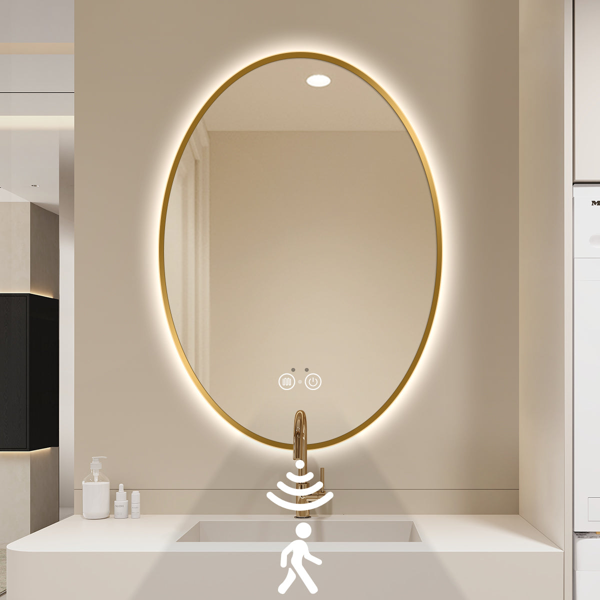 Bathroom Mirror, Memory, Infrared Motion Sensor Vanity Mirror with 3 Backlit 2 Lighted,