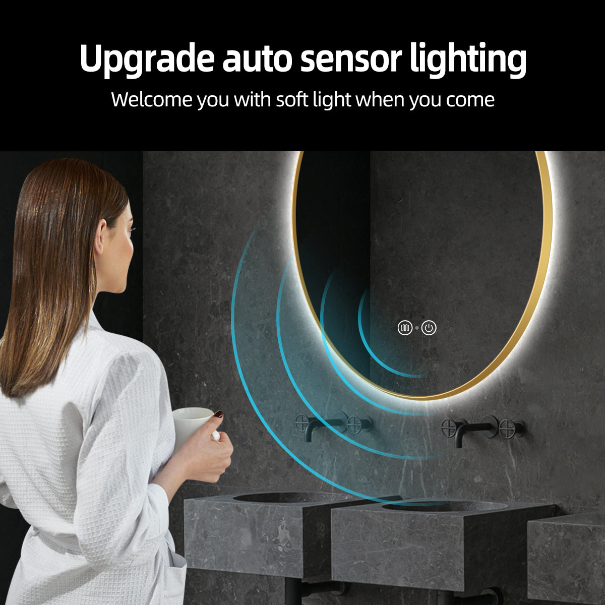 Bathroom Mirror, Memory, Infrared Motion Sensor Vanity Mirror with 3 Backlit 2 Lighted,