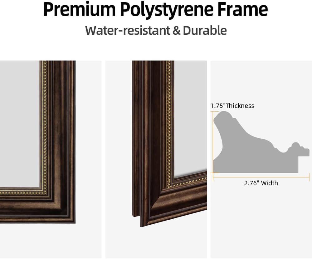 Retro Gold PS Framed Bathroom Mirror, 30" x 48" Rectangle Bathroom Vanity Mirror, 5MM Shatter-Proof Glass, Wall Mirror, Decor Living Room, Bedroom, Entryway, Hangs Horizontally or Vertically