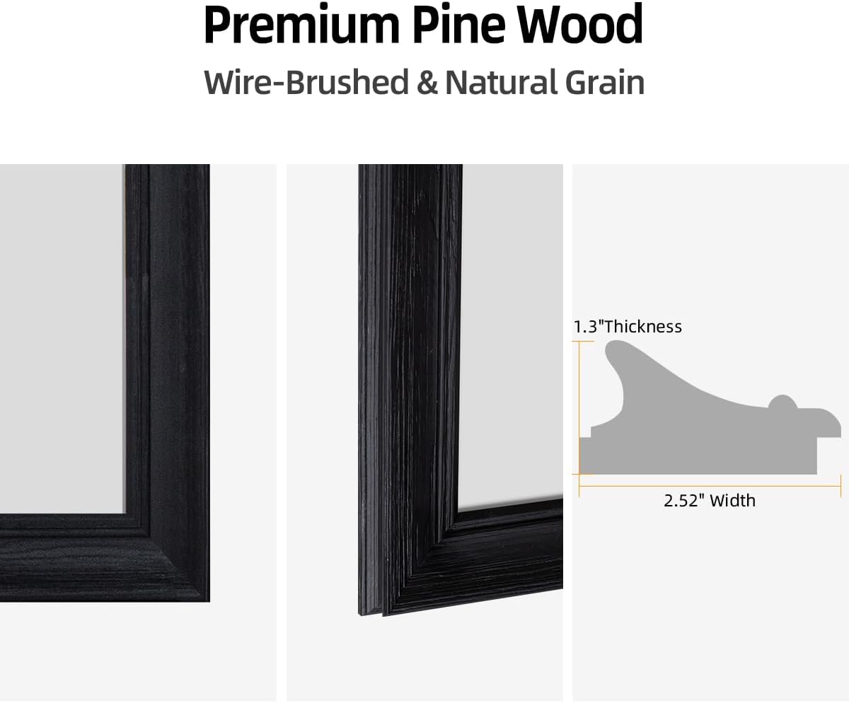 30" x 36" Rustic Wooden Framed Wall Mirror for Bathroom, Black Wood Bathroom Vanity Rectangle Mirror for Over Sink, Waterproof, Decor Living Room, Bedroom, Entryway, Horizontal/Vertical