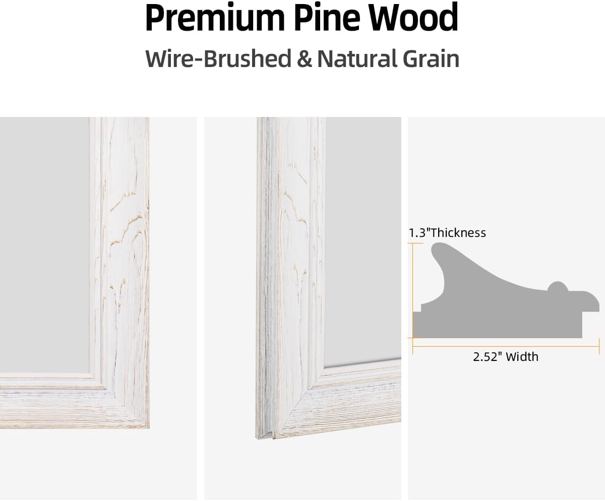 24" x 36" Rustic Wooden Framed Wall Mirror for Bathroom, White Wood Bathroom Vanity Rectangle Mirror for Over Sink, Waterproof, Decor Living Room, Bedroom, Entryway, Horizontal/Vertical