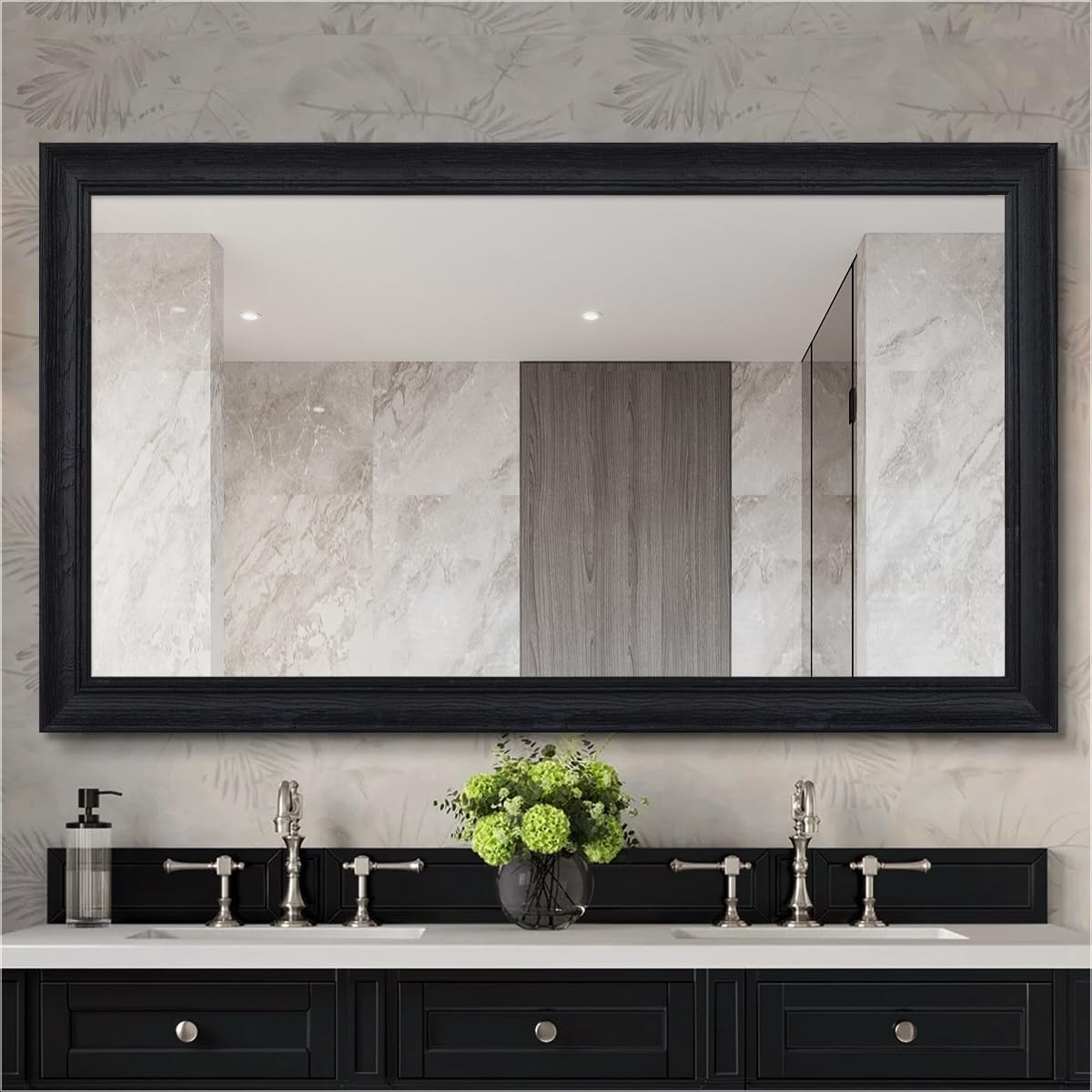 30" x 36" Rustic Wooden Framed Wall Mirror for Bathroom, Black Wood Bathroom Vanity Rectangle Mirror for Over Sink, Waterproof, Decor Living Room, Bedroom, Entryway, Horizontal/Vertical