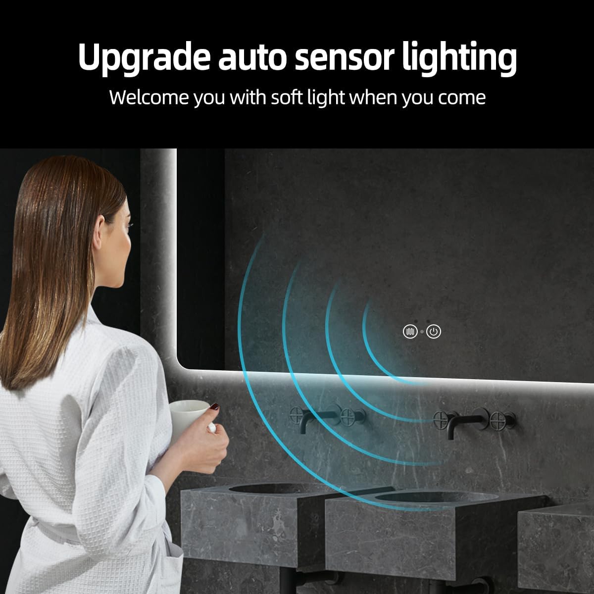 LED Bathroom Mirror with Lights, Ultra-Clear, Shatter-Proof, 36"x28" Smart Bathroom Mirror with Auto Sensor Lights, Anti-Fog, Bathroom Wall Mounted Mirror, Stepless Dimmable, Memory