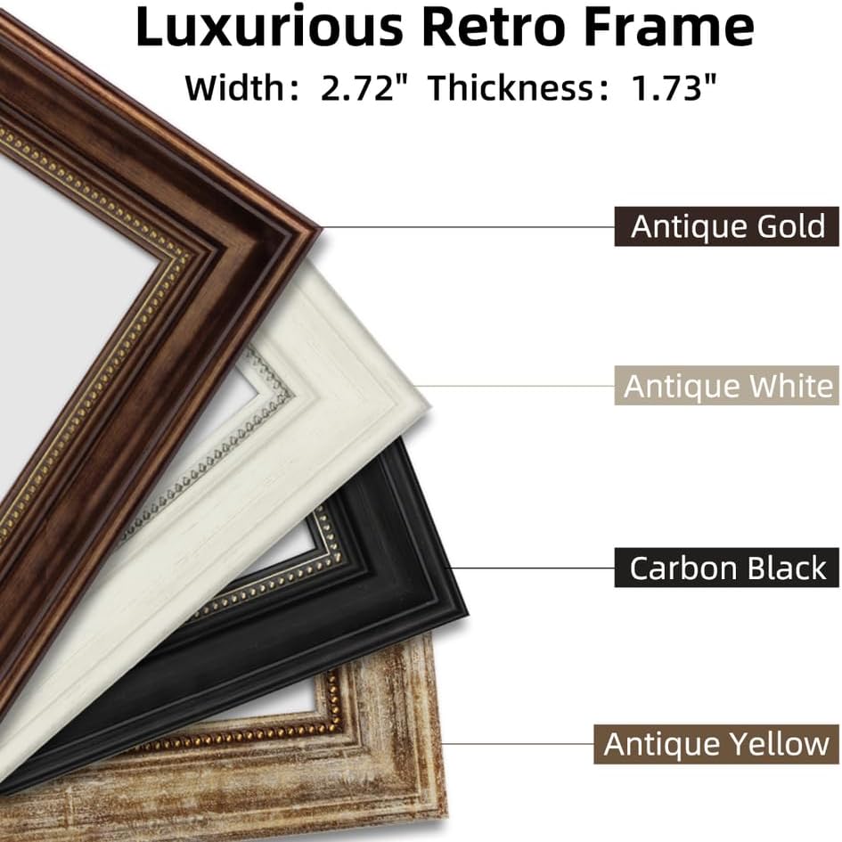 Retro Gold PS Framed Bathroom Mirror, 30" x 48" Rectangle Bathroom Vanity Mirror, 5MM Shatter-Proof Glass, Wall Mirror, Decor Living Room, Bedroom, Entryway, Hangs Horizontally or Vertically