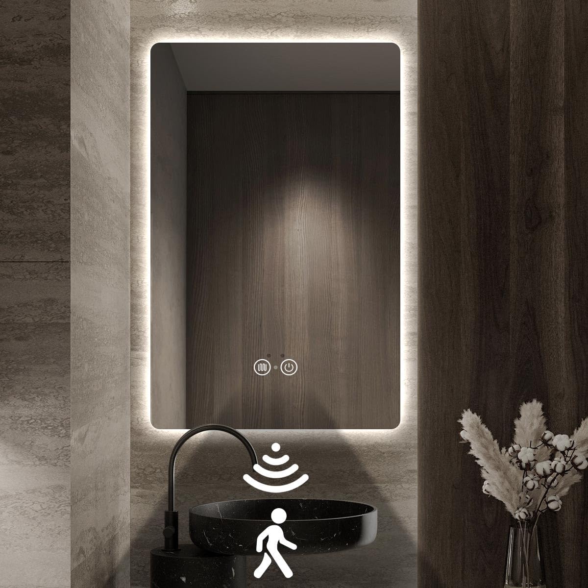 LED Bathroom Mirror with Lights, Ultra-Clear, Shatter-Proof, 36"x28" Smart Bathroom Mirror with Auto Sensor Lights, Anti-Fog, Bathroom Wall Mounted Mirror, Stepless Dimmable, Memory