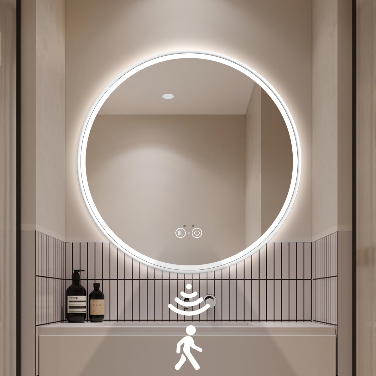 Circular bathroom mirror
