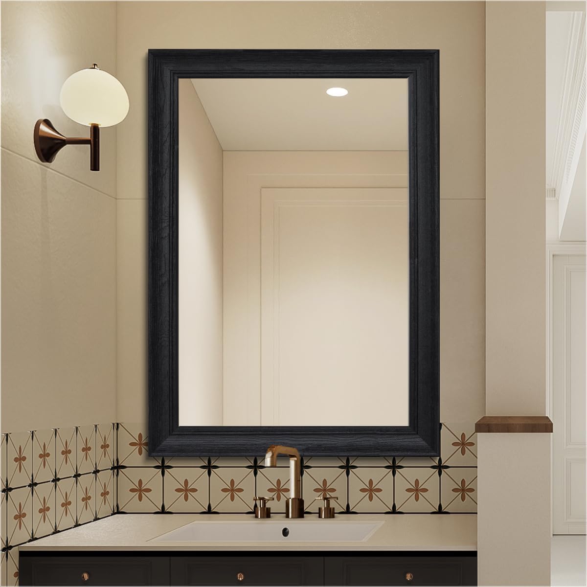 Solid wood frame bathroom mirror