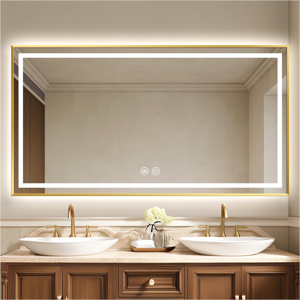 Golden aluminum frame bathroom mirror