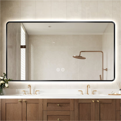 Sleek Black Framed LED Bathroom Mirror with Touch Control & Anti-Fog