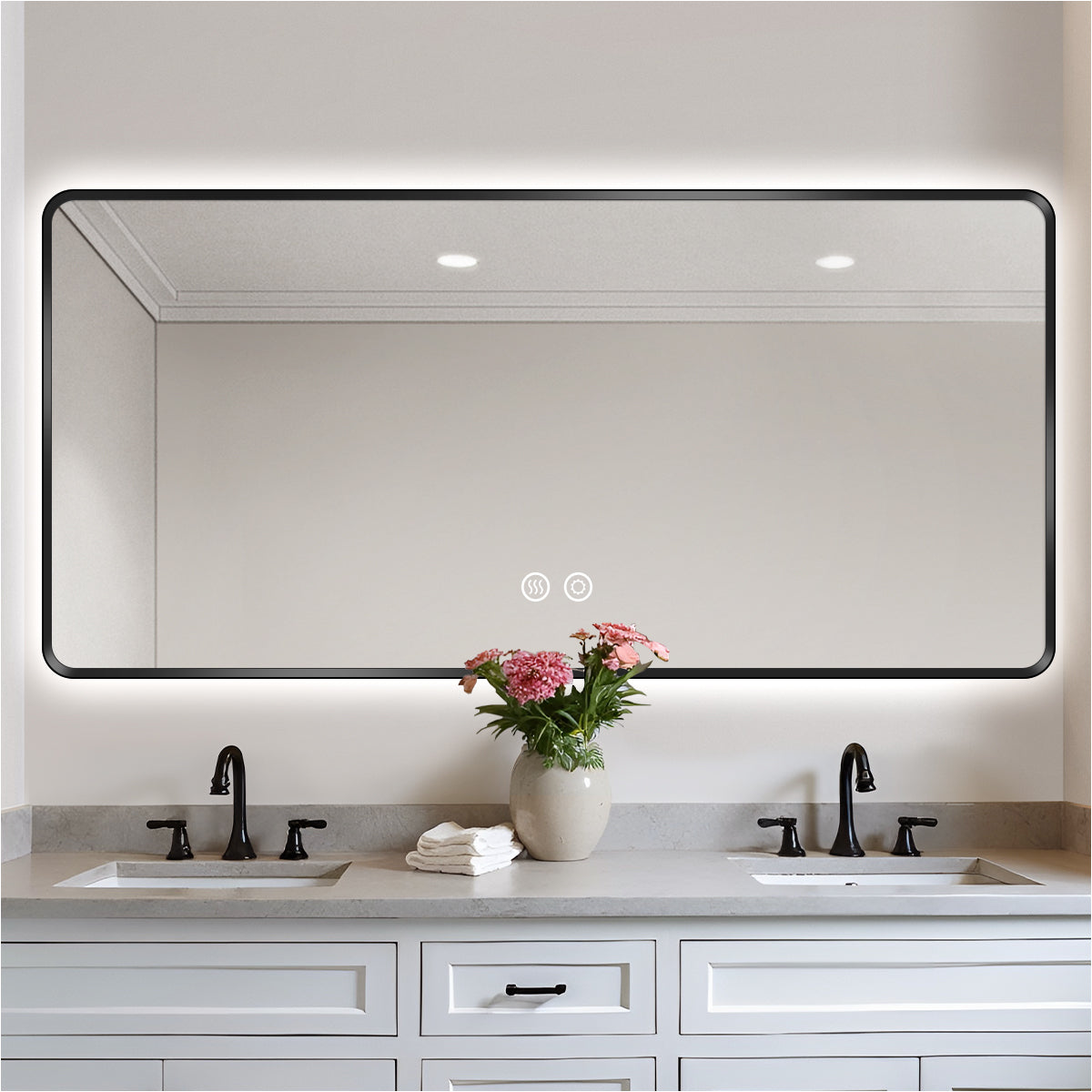 Sleek Black Framed LED Bathroom Mirror with Touch Control & Anti-Fog