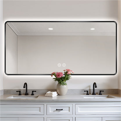Sleek Black Framed LED Bathroom Mirror with Touch Control & Anti-Fog