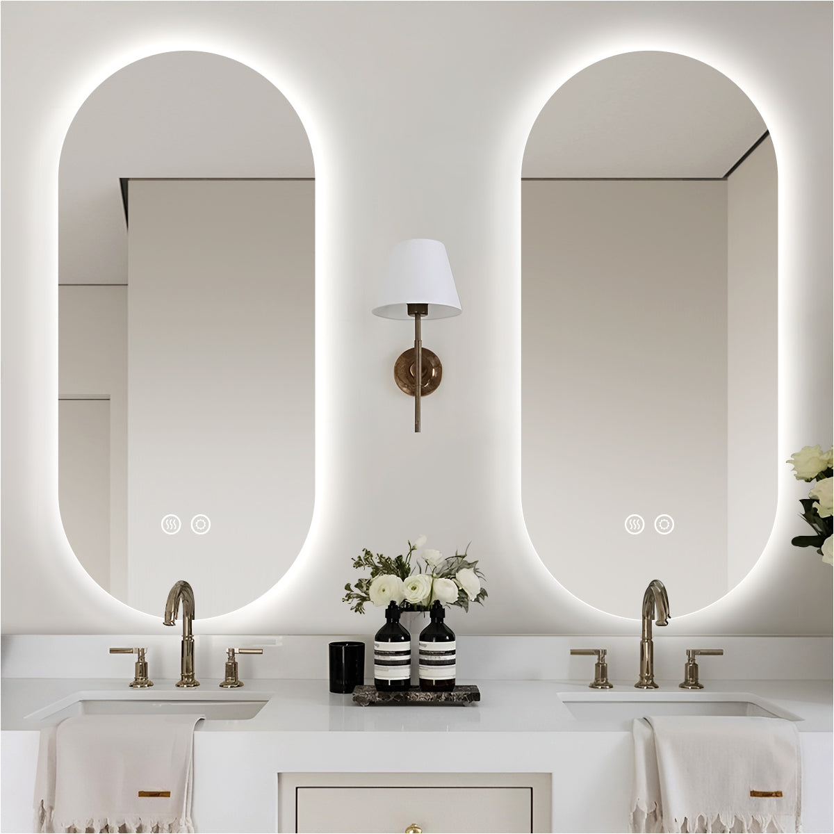 Oval Backlit Bathroom Mirror with Lights, Pill-Shaped LED Lighted Vanity Mirror for Wall, Anit-Fog, Stepless Dimmable, Memory Function