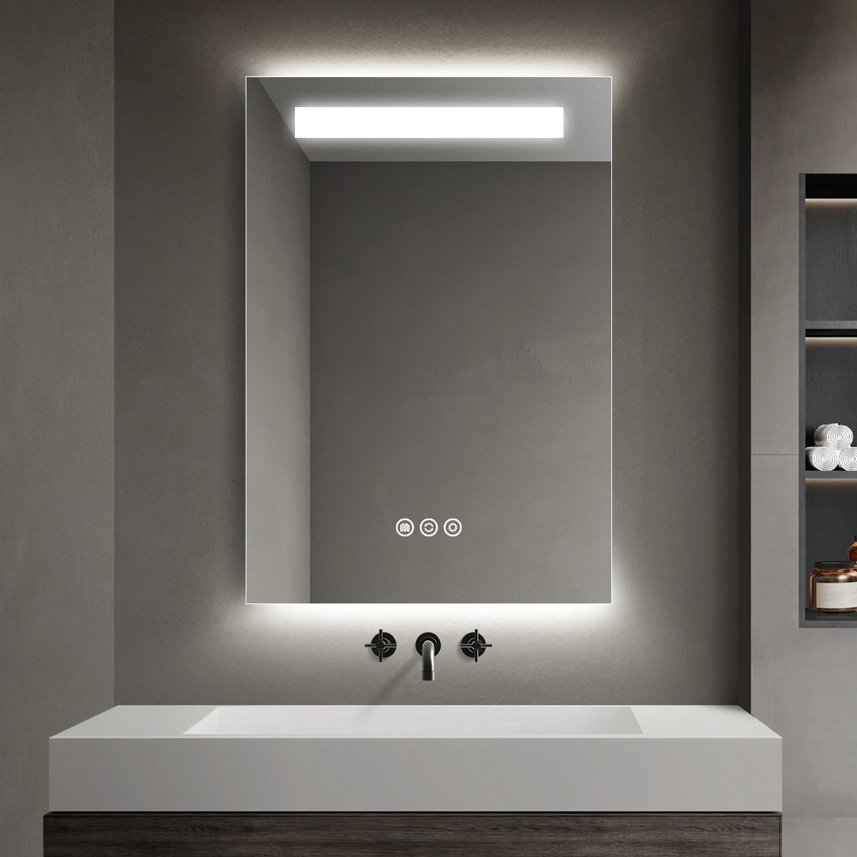 LED Top-Lit & Backlit Bathroom Mirror with Anti-Fog & Touch Control, Wall Mounted Vanity Mirror