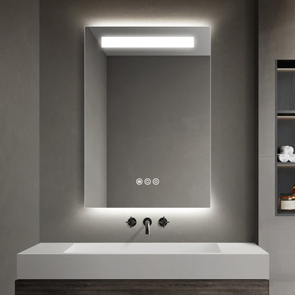 LED Top-Lit & Backlit Bathroom Mirror with Anti-Fog & Touch Control, Wall Mounted Vanity Mirror