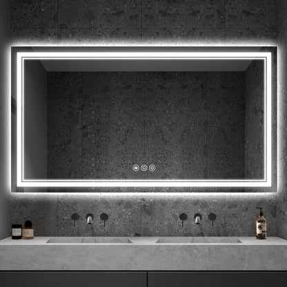 LED Backlit Bathroom Mirror with Anti-Fog, Touch Control & Dimmable Light | Wall Mounted Vanity Mirror for Bathroom Decor