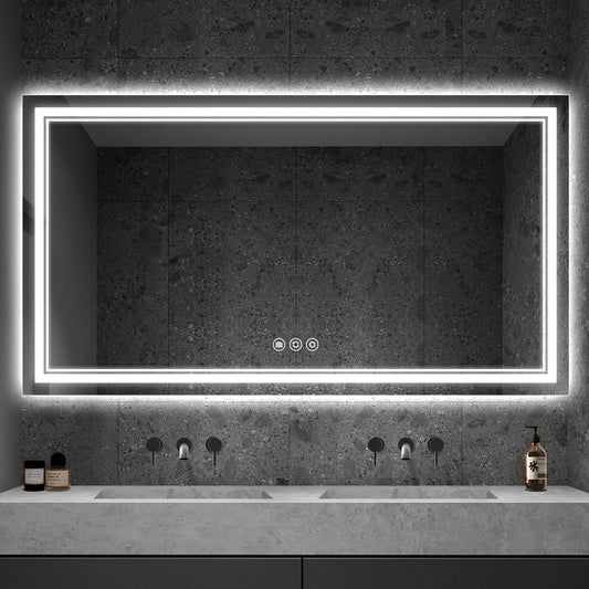 LED Backlit Bathroom Mirror with Anti-Fog, Touch Control & Dimmable Light | Wall Mounted Vanity Mirror for Bathroom Decor
