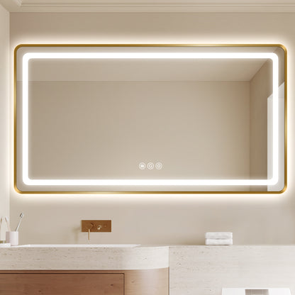 Gold Framed LED Backlit Bathroom Mirror with Anti-Fog & Touch Control