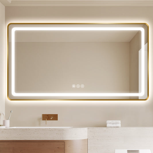 Gold Framed LED Backlit Bathroom Mirror with Anti-Fog & Touch Control
