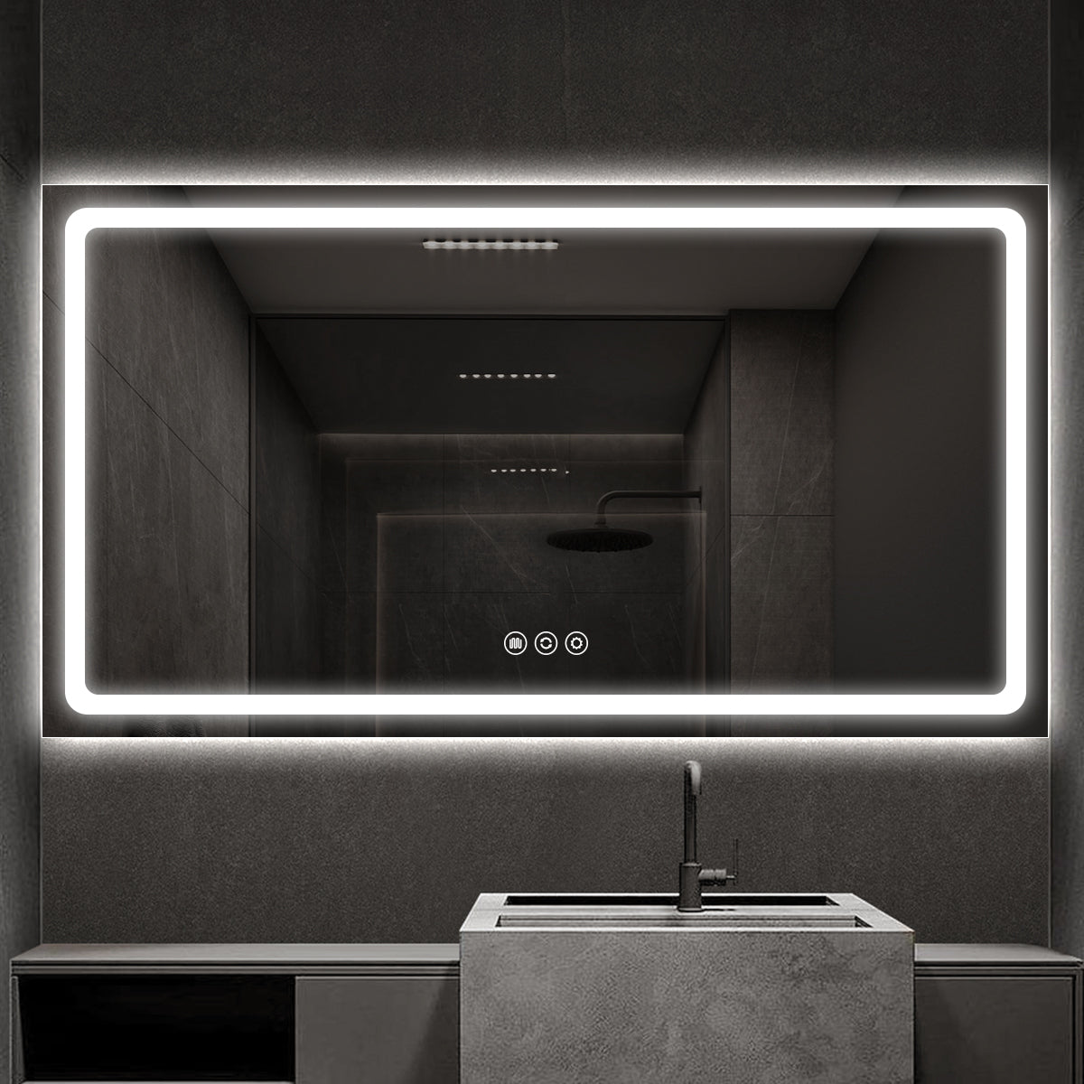 LED Backlit Frameless Bathroom Mirror with Anti-Fog & Touch Control, Wall Mounted Vanity Mirror