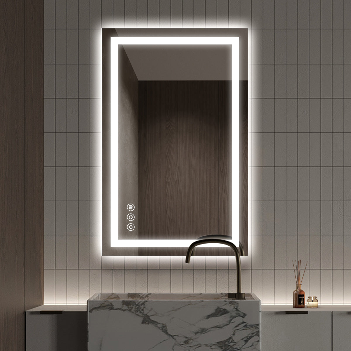 Modern Frameless LED Bathroom Mirror | Dimmable Light, Anti-Fog & Smart Touch Sensor
