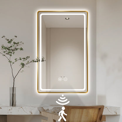 Gold Framed LED Bathroom Mirror with Motion Sensor & Anti-Fog – Large Vanity Mirror