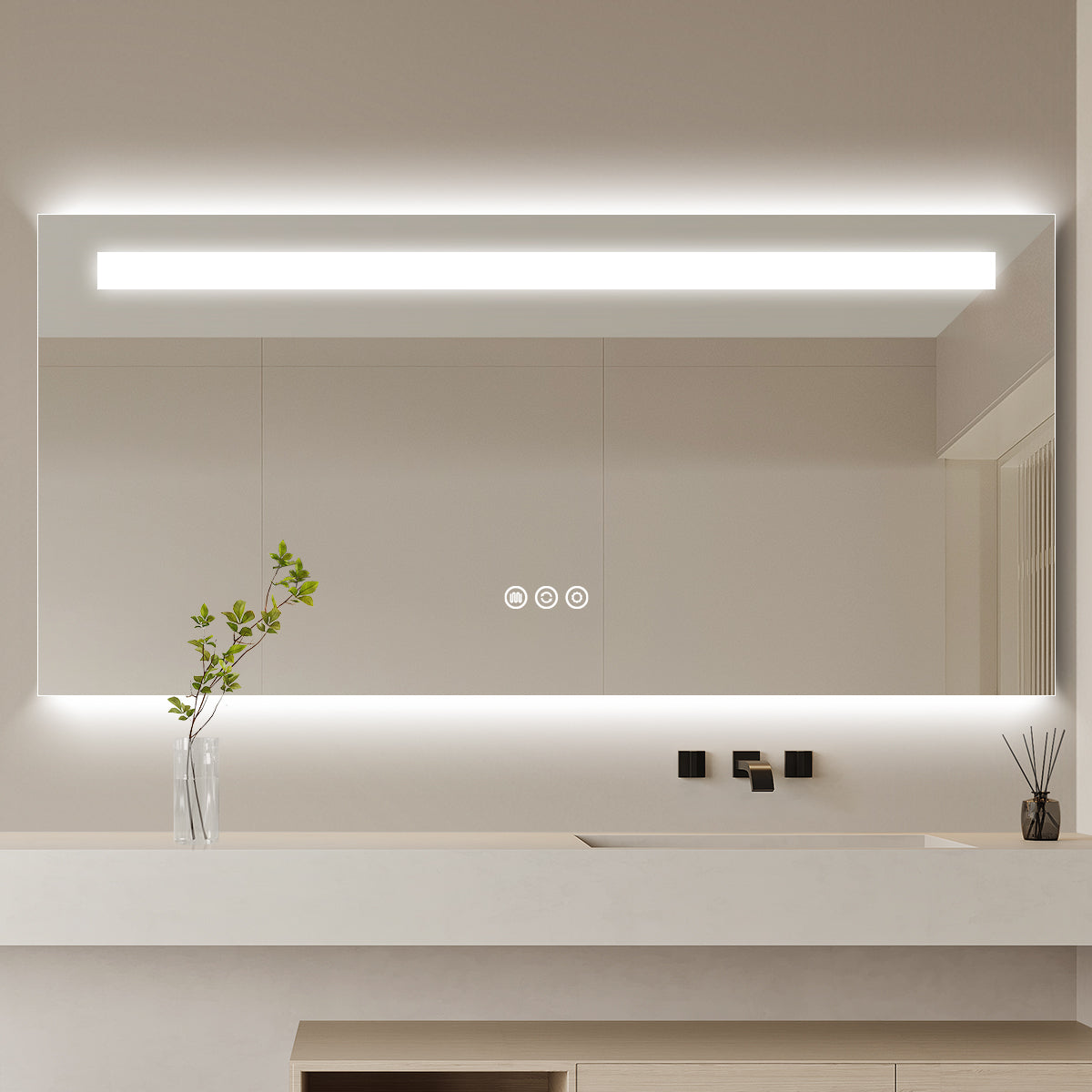LED Top-Lit & Backlit Bathroom Mirror with Anti-Fog & Touch Control, Wall Mounted Vanity Mirror