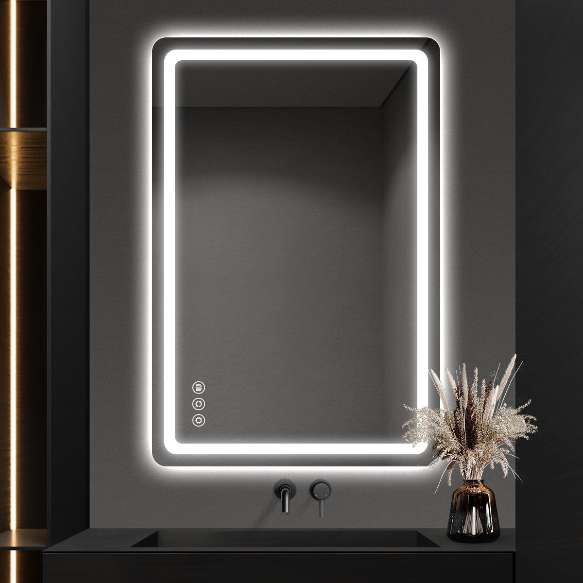 Vertical Frameless LED Backlit Bathroom Mirror with Anti-Fog & Touch Control, Wall Mounted Vanity Mirror