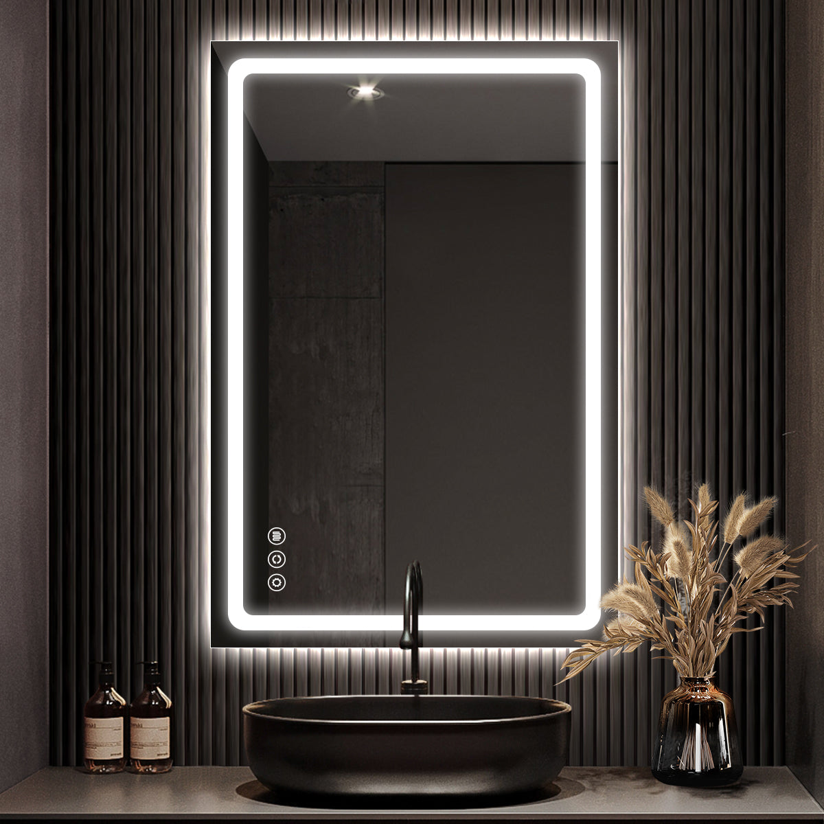 LED Backlit Frameless Bathroom Mirror with Anti-Fog & Touch Control, Wall Mounted Vanity Mirror