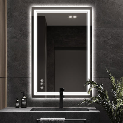 LED Backlit Bathroom Mirror with Anti-Fog, Touch Control & Dimmable Light | Wall Mounted Vanity Mirror for Bathroom Decor
