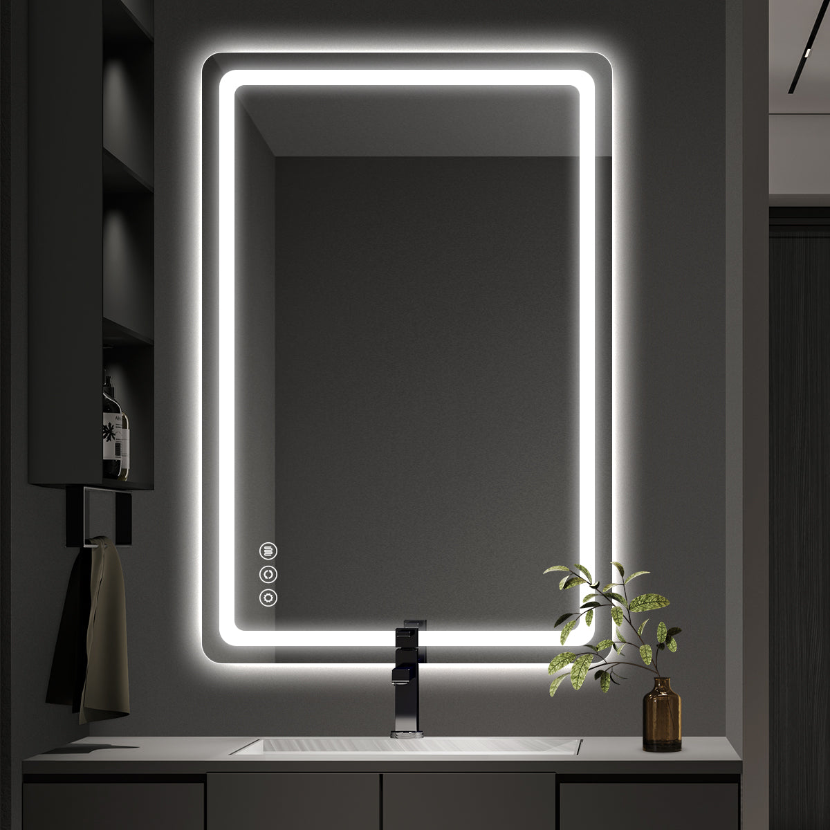 Vertical Frameless LED Backlit Bathroom Mirror with Anti-Fog & Touch Control, Wall Mounted Vanity Mirror