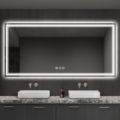 LED Backlit Bathroom Mirror with Anti-Fog, Touch Control & Dimmable Light | Wall Mounted Vanity Mirror for Bathroom Decor