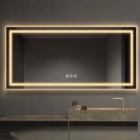 Modern Frameless LED Bathroom Mirror | Dimmable Light, Anti-Fog & Smart Touch Sensor
