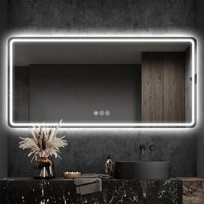 Vertical Frameless LED Backlit Bathroom Mirror with Anti-Fog & Touch Control, Wall Mounted Vanity Mirror