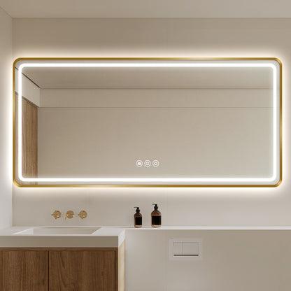 Gold Framed LED Backlit Bathroom Mirror with Anti-Fog & Touch Control