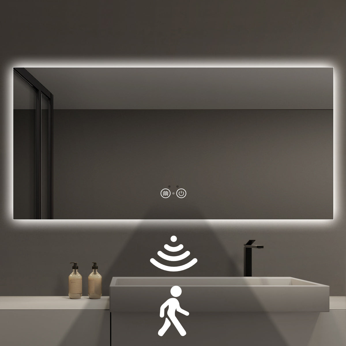 Backlit LED Bathroom Mirror, Infrared Motion Sensor Vanity Mirror with ...