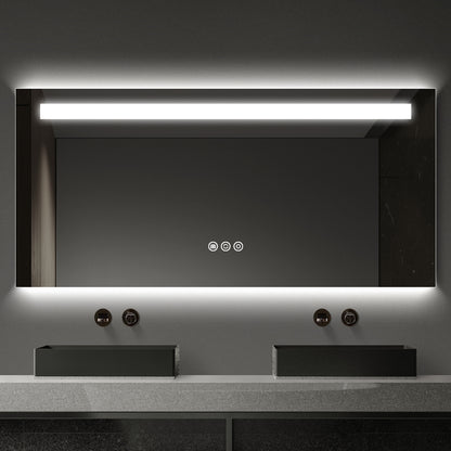 LED Top-Lit & Backlit Bathroom Mirror with Anti-Fog & Touch Control, Wall Mounted Vanity Mirror