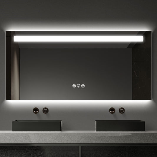 LED Top-Lit & Backlit Bathroom Mirror with Anti-Fog & Touch Control, Wall Mounted Vanity Mirror