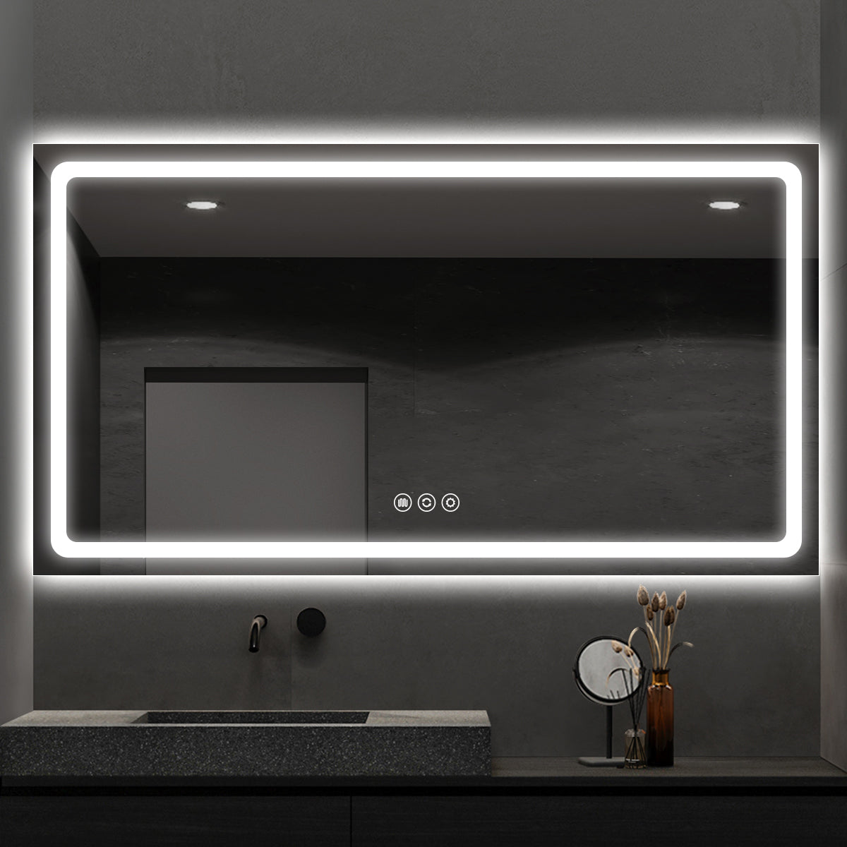 LED Backlit Frameless Bathroom Mirror with Anti-Fog & Touch Control, Wall Mounted Vanity Mirror