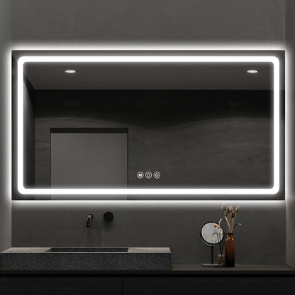 LED Backlit Frameless Bathroom Mirror with Anti-Fog & Touch Control, Wall Mounted Vanity Mirror