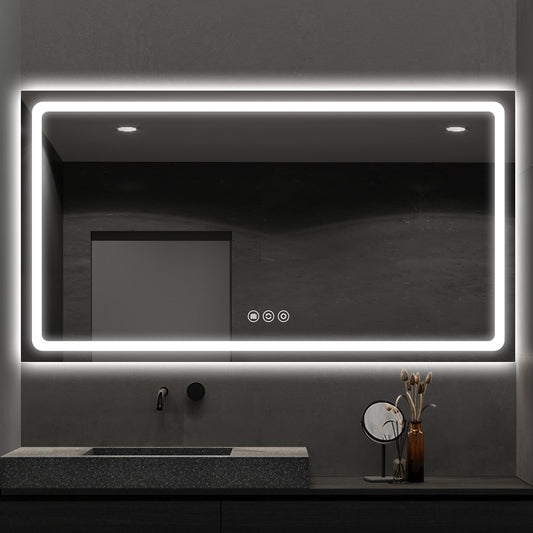 LED Backlit Frameless Bathroom Mirror with Anti-Fog & Touch Control, Wall Mounted Vanity Mirror
