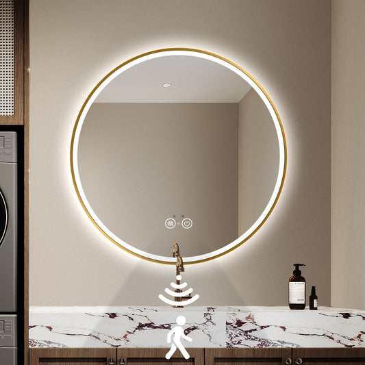 Round LED Bathroom Mirror, Stepless Dimmable