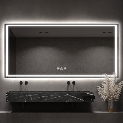 Frameless LED Backlit Bathroom Mirror with Anti-Fog & Touch Control, Wall Mounted Vanity Mirror