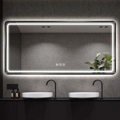 Modern Rectangular LED Bathroom Mirror | Anti-Fog, Dimmable Light, Touch Sensor