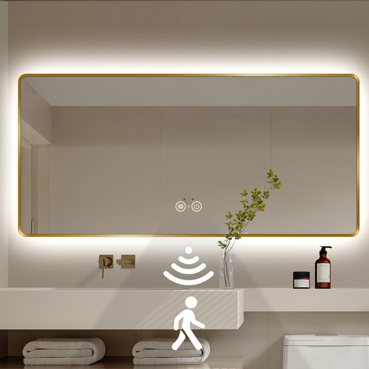 Gold LED Bathroom Mirror,Smart Mirror with Lights, Anti Fog