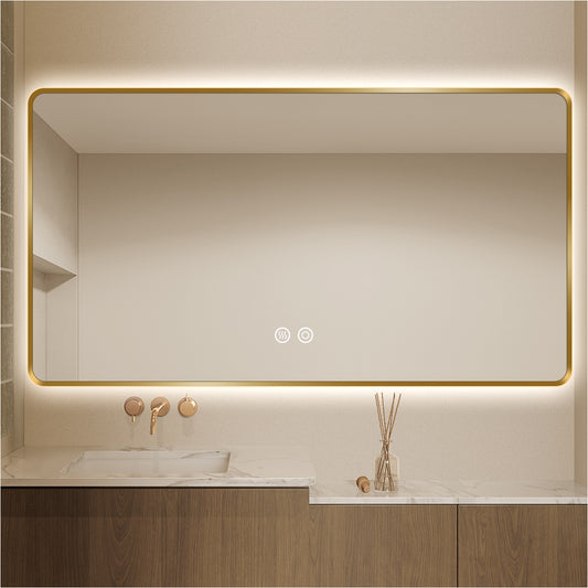Luxury Gold Framed LED Bathroom Mirror with Anti-Fog & Dimmable Lighting
