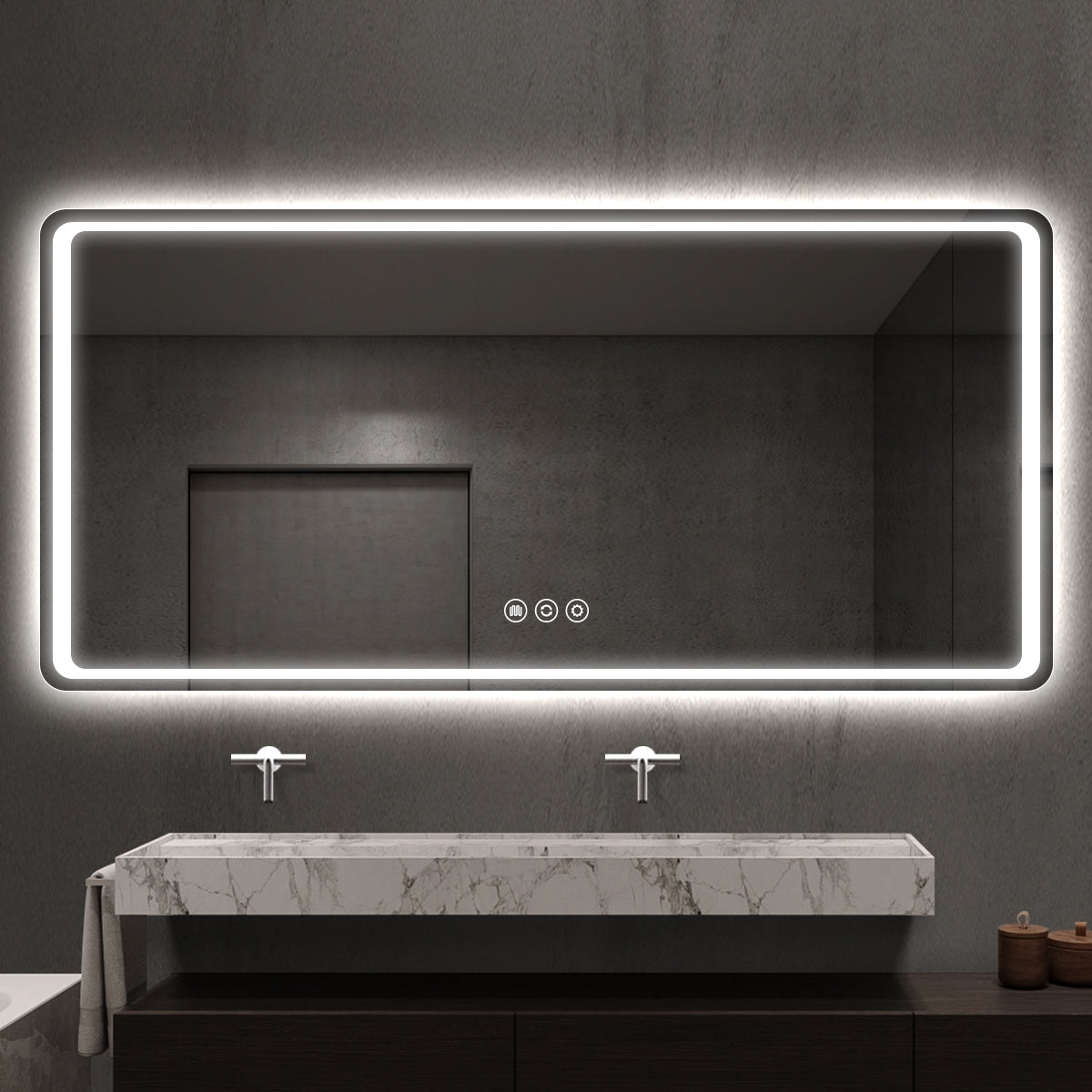 Rounded Frameless LED Backlit Bathroom Mirror with Anti-Fog & Touch Control, Wall Mounted Vanity Mirror