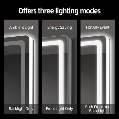 Vertical Frameless LED Backlit Bathroom Mirror with Anti-Fog & Touch Control, Wall Mounted Vanity Mirror