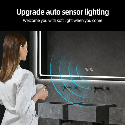Motion Activated LED Bathroom Mirror, Black Metal Frame, Dimmable Light & Anti-Fog