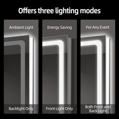 LED Backlit Frameless Bathroom Mirror with Anti-Fog & Touch Control, Wall Mounted Vanity Mirror