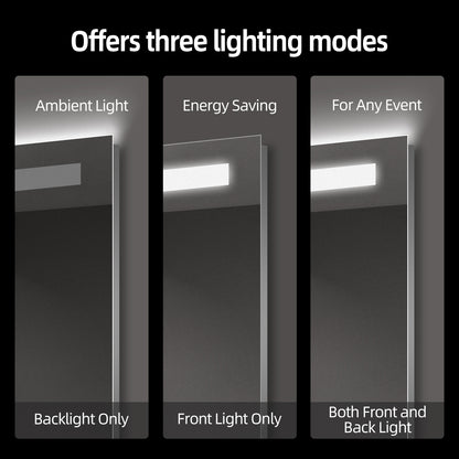 LED Top-Lit & Backlit Bathroom Mirror with Anti-Fog & Touch Control, Wall Mounted Vanity Mirror